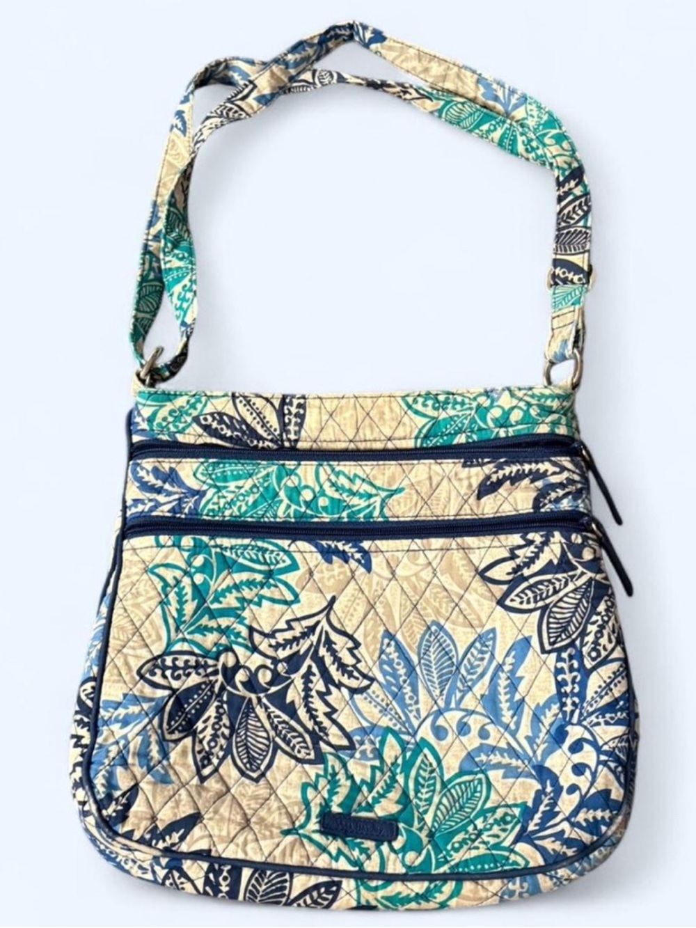 Vera Bradley Teal, Navy & Cream Quilted Floral Crossbody